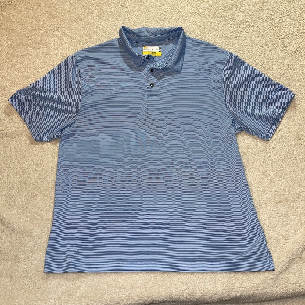 Nicklaus Men's Blue Striped Collared Short Sleeve Polo Shirt Button, XL